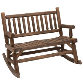 Sturdy Rocking Loveseat: Wooden Log Design, Wide Curved Walnut Seats for Backyard Relaxation