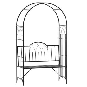 23.25" W x 80" H Metal Garden Arbor Archway for 2 People with Relaxing Bench & Delicate Scrollwork for Weddings & Various Climbing Plant