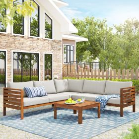 <Old SKU: FV201207AAK>Wood Structure Outdoor Sofa Set with beige Cushions Exotic design Water-resistant and UV Protected texture High quality aca
