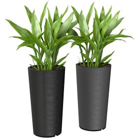 29 Inch Outdoor Planter, Set of 2 Plastic Flower Pots, Weather and UV Resistant Stackable Large Planters, Black