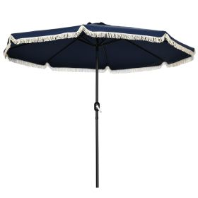 9ft Patio Umbrella Outdoor Table Umbrella w/ Tilt, Crank, Ruffled, 8 Ribs for Garden, Deck, Pool, Dark Blue