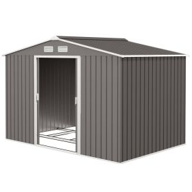 9' x 6' Outdoor Storage Shed, Garden Tool Metal Shed with Foundation Kit, Light Gray