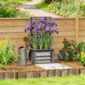 Wooden elevated garden bed with grid frame, flowerpot box, planting box, gray