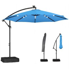 10 ft Cantilever Patio Umbrella with Light, Weight, Offset Hanging Outdoor Umbrella with Protective Cover, Lake Blue