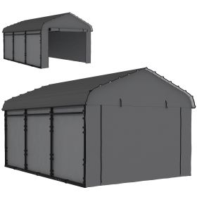 10' x 15' Metal Carport, Heavy Duty Garage Car Canopy with Galvanized Metal Roof and Removable Sidewalls, Dark Gray