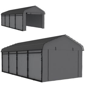 12' x 20' Metal Carport, Heavy Duty Garage Car Canopy with Galvanized Metal Roof and Removable Sidewalls, Dark Gray