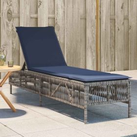 Patio Sun Lounger Grey PE rattan Large Multi-Position Backrest