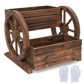 Carbonized Fir Wood 2-Tier Wagon Planter, Drainage Holes Elevated Garden Bed For Herbs Vegetables (Option: Coffee)