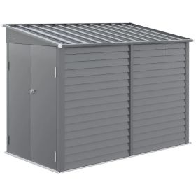 4.6' X 9' Outdoor Storage Shed, Lean To Metal Shed With Foundation Kit, Lockable Doors And Gloves For Patio, Lawn, Gray (Option: Gray)