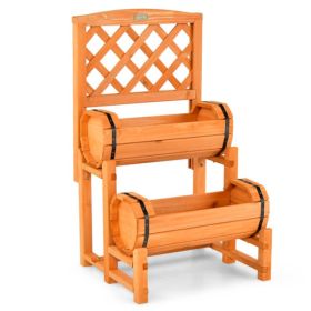 2-Tier Solid Fir Wood Raised Garden Bed With Trellis Cylindrical Planter Box For Climbing Plants (Option: Orange)
