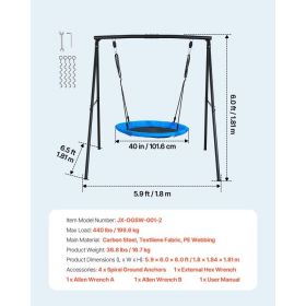 Swing Set For Backyard, 40 In Saucer Swing Seat With Heavy Duty A-Frame Metal Stand, 440 Lbs Load Capacity, Reinforced With Spiral Ground Anchors (Option: Black)
