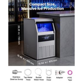 Commercial Ice Maker Machine, 150 Lbs/24h With 30 Lbs Storage Capacity, Built-in/Freestanding/Under Counter, Stainless Steel Ice Maker With LED D (Option: Black)