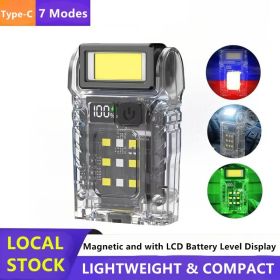 Mini Pocket LED Flashlight Magnetic USB Rechargeable Torch Work Light Belt-Clip (Option: 1Pc)