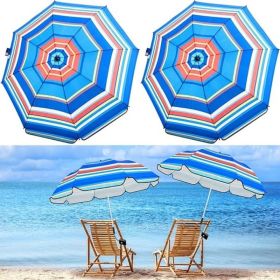 2 Pcs Automatic Chair Umbrella with Universal Clamp 44" UPF 50+ Portable Clamp on Beach Chair Adjustable Wheelchair Umbrella for Outdoor Patio Pa (Color: Blue Stripe)