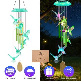 Solar Butterfly Wind Chime with Aluminum Tubes 7 Color Changing Wind Chime for Outside IP44 Waterproof Outdoor Garden Yard Decor (Color: Green)