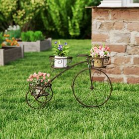 Tricycle Plant Stand Flower Pot Cart Holder with 3 Hollowed Baskets (Color: Bronze)